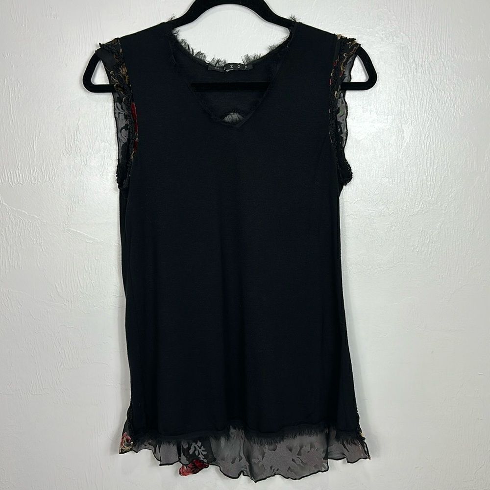 Mezon Cotton Blend Floral Burnout Velvet Split Back Layered Top Size S